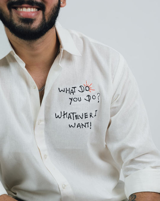 What Do You Do | Oversize Shirt | White | Unisex | Linen