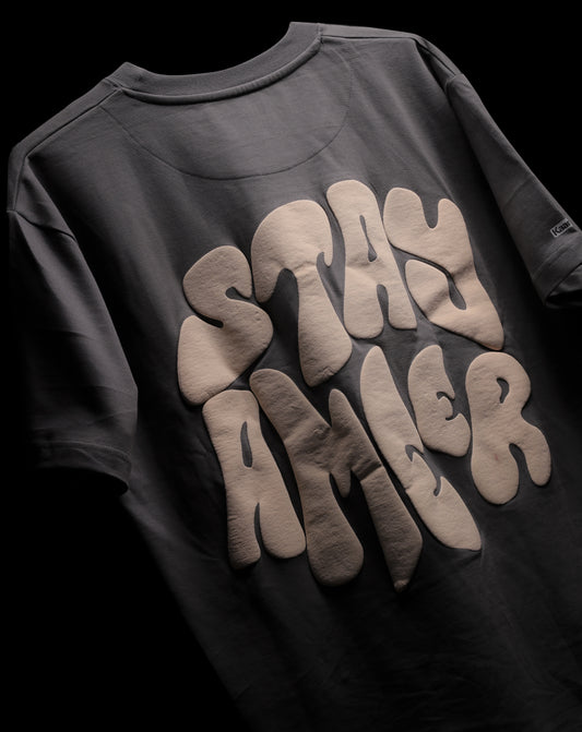 STAY AMEER GREY TSHIRT WITH POCKET COTTON UNISEX T-SHIRT (PUFF PRINT)